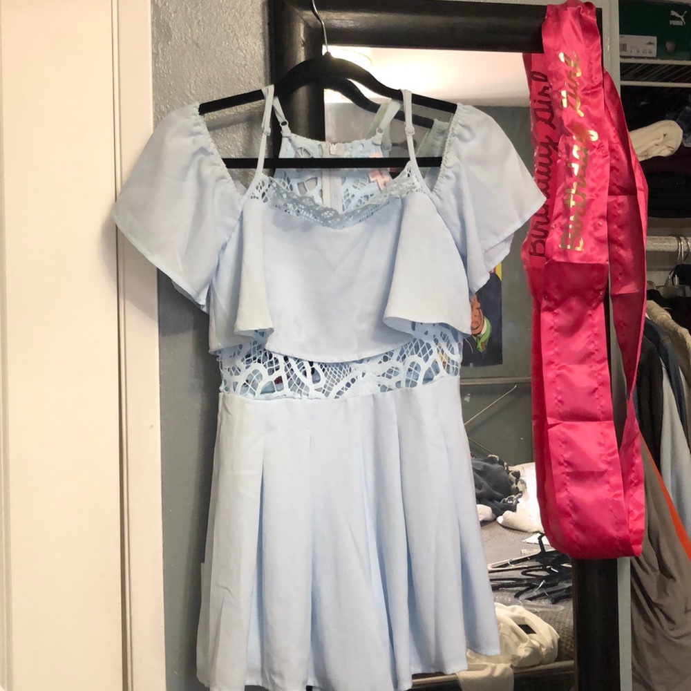 Blue off the shoulders romper